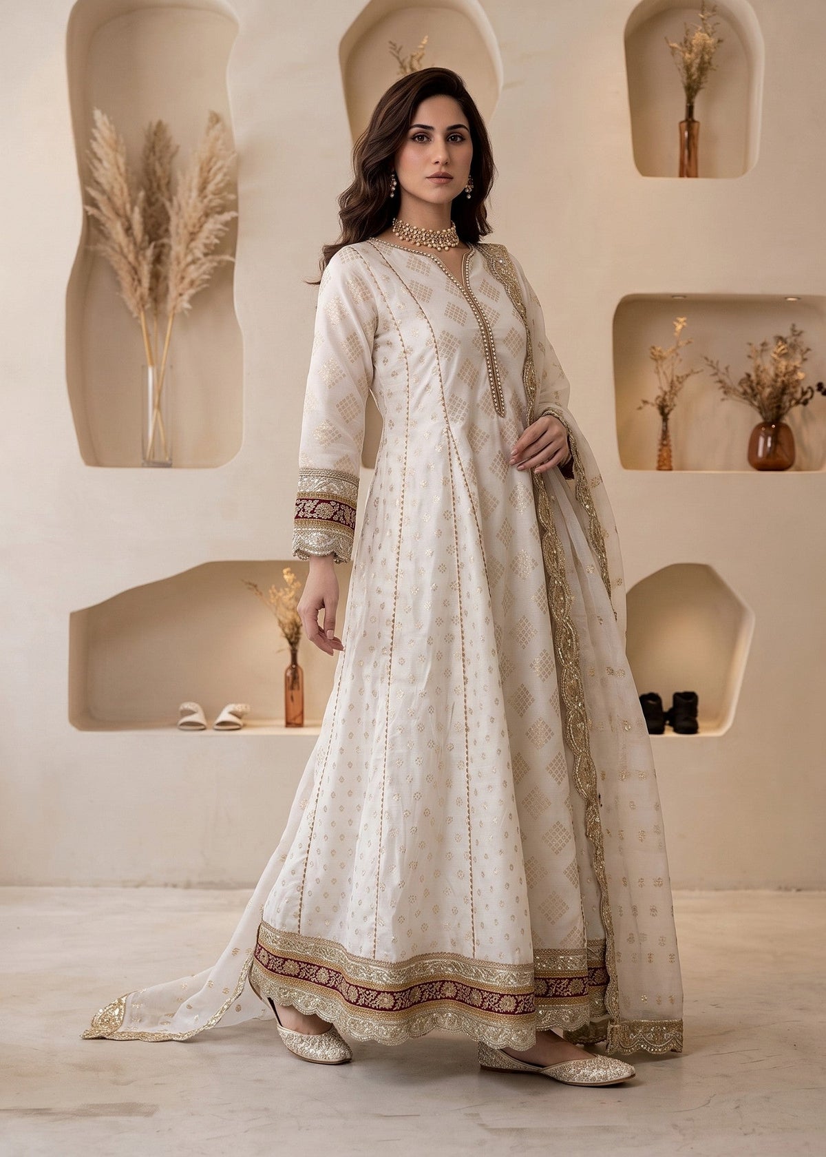 Off-White Cotton Masuri Pishwas Suit Online in Sri Lanka India Australia
