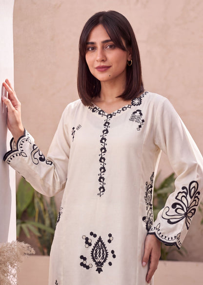 Off-White Dhanak Embroidered Straight Kurta Salwar Kameez Online in Dubai UAE Abudhabi Ajman Sharjah