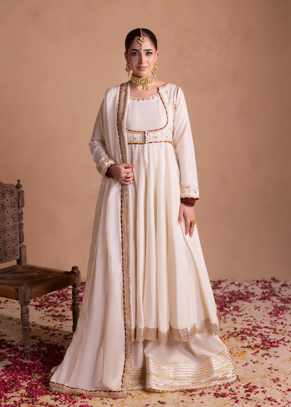 Off-White Embellished Raw Silk Pishwas Sharara Suit Online in Dubai DXB UAE Abudhabi Meena Bazaar