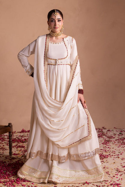 Off-White Embellished Raw Silk Sharara Suit Online in Dubai UAE Abudhabi Ajman Sharjah