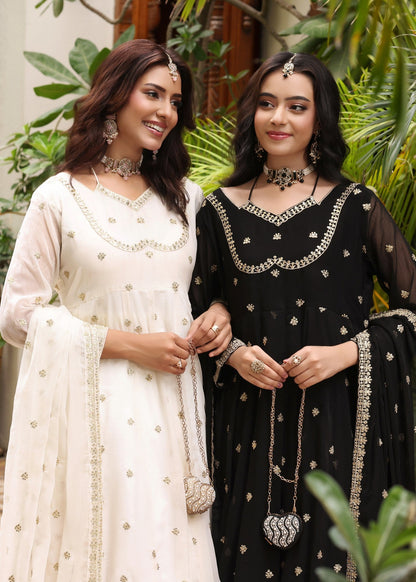Off-White Embroidered 3 Piece Partywear Ensemble Online in Dubai UAE Abudhabi Ajman Sharjah