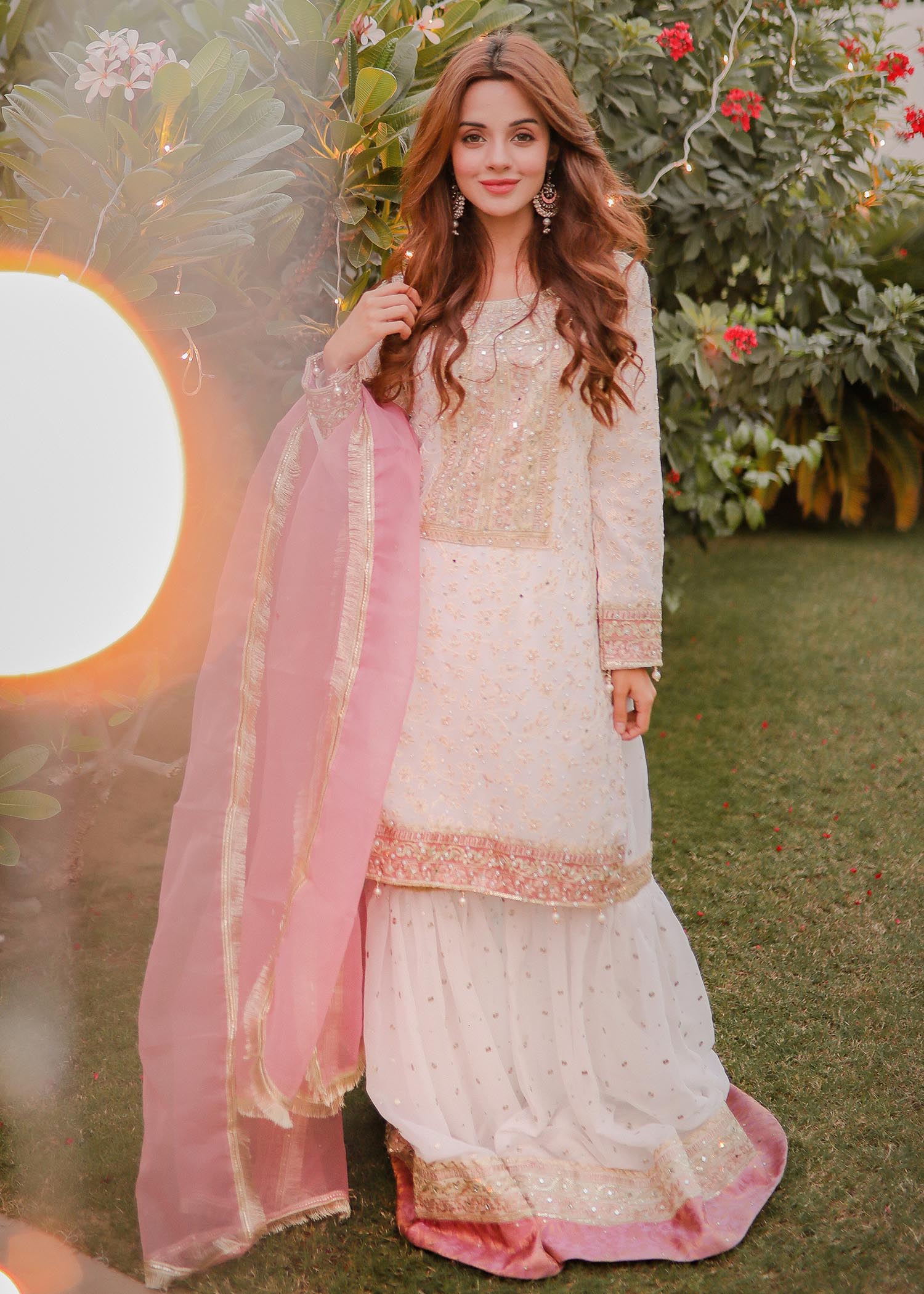 Off-White Embroidered Chiffon Festive Salwar Kameez Online in Dubai UAE Abudhabi Ajman Sharjah