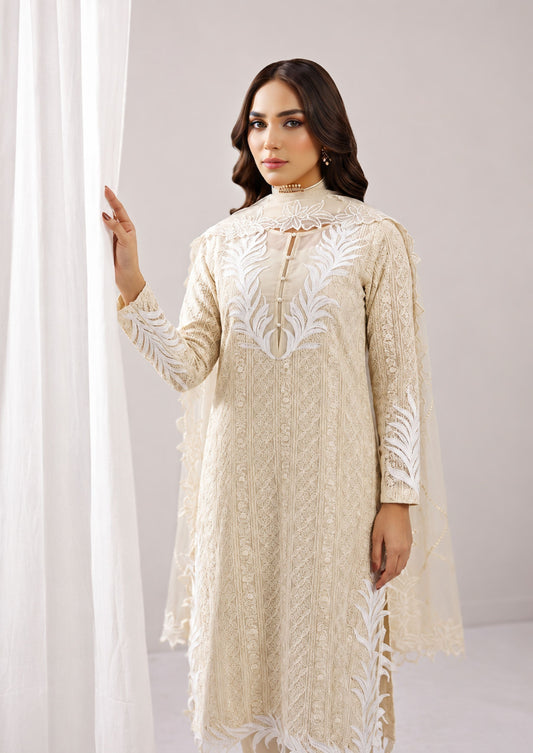 Off-White Embroidered Chiffon Festive Wear Suit Online in Dubai DXB UAE Abudhabi Meena Bazaar
