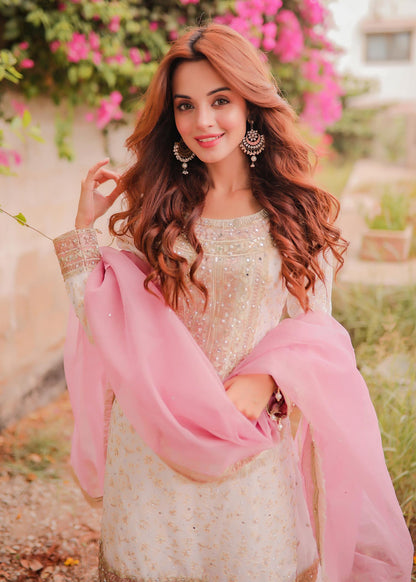 Off-White Embroidered Chiffon Ladies Suit Online in UK USA Canada