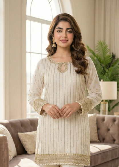 Off-White Embroidered Chiffon Partywear Suit Online in Dubai DXB UAE Abudhabi Meena Bazaar