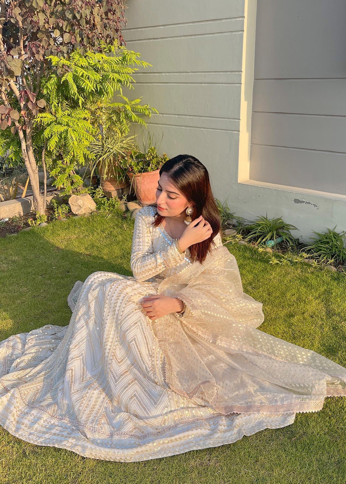 Off-White Embroidered Chiffon Suit Online in Dubai DXB UAE Abudhabi Meena Bazaar