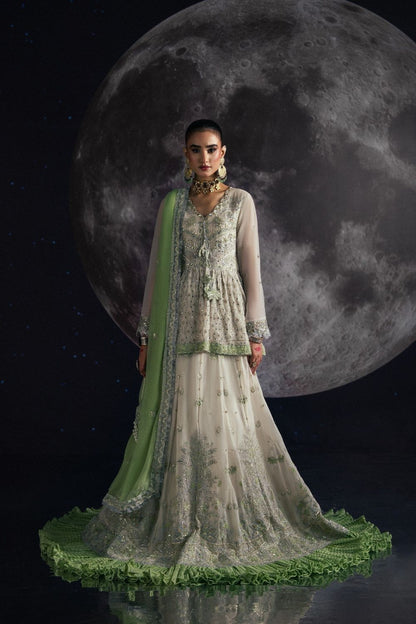 Off-White Embroidered Chiffon Wedding Lehenga Online in Dubai UAE Abudhabi Ajman Sharjah