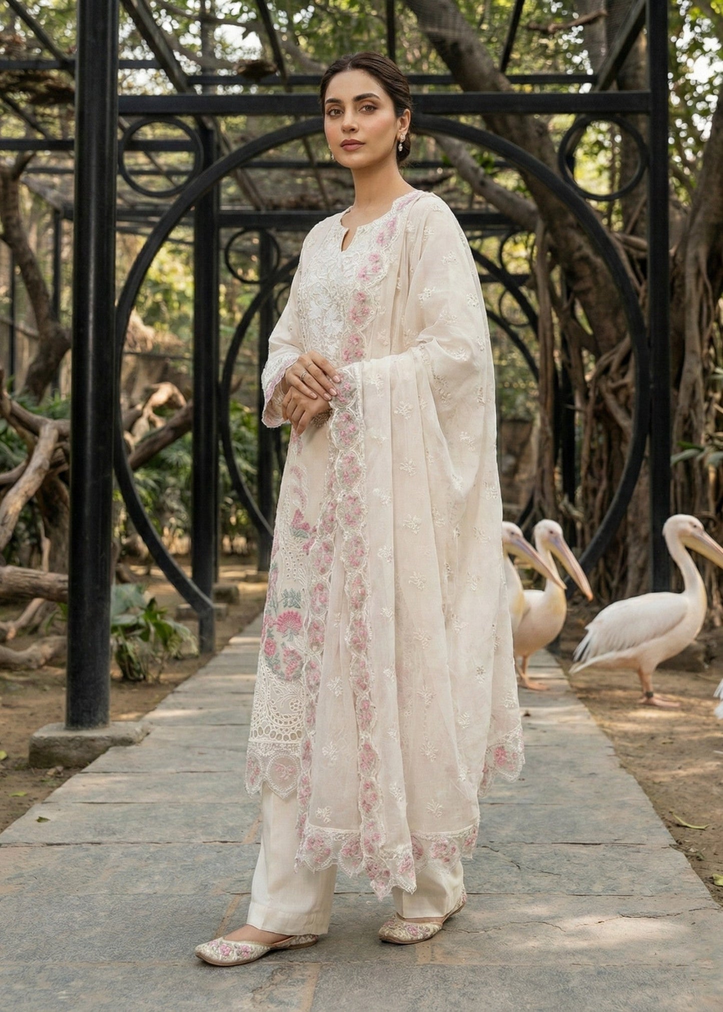 Off-White Embroidered Cotton Festive Wear Suit Online in UK USA Canada