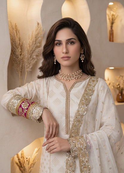 Off-White Embroidered Cotton Masuri Pakistani Suit Online in Dubai DXB UAE Abudhabi Meena Bazaar