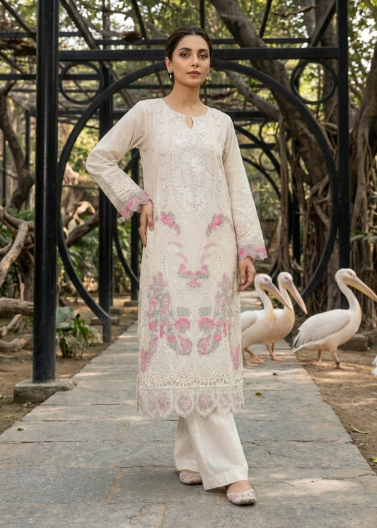 Off-White Embroidered Cotton Three Piece Suit Online in Dubai DXB UAE Abudhabi Meena Bazaar