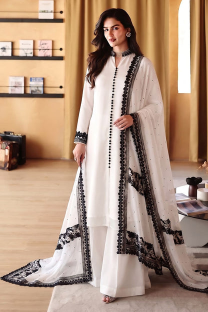 Off-White Embroidered Crinkle Chiffon Pishwas Sharara Online in Dubai UAE Abudhabi Ajman Sharjah