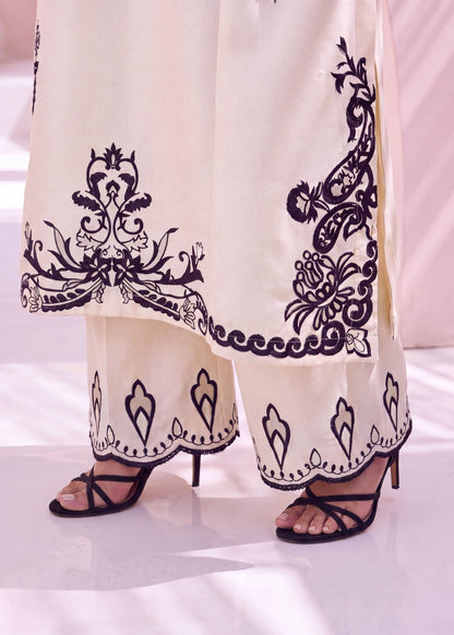 Off-White Embroidered Dhanak 3 Piece Suit Online in Dubai DXB UAE Abudhabi Meena Bazaar