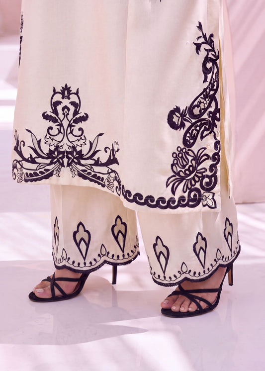 Off-White Embroidered Dhanak 3 Piece Suit Online in Dubai DXB UAE Abudhabi Meena Bazaar
