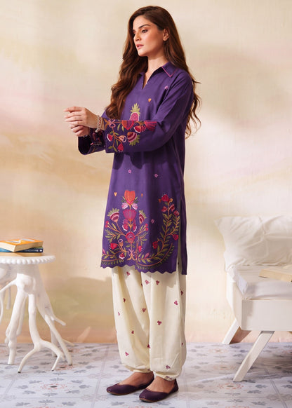 Off-White Embroidered Dhanak Kurta Set Online in Dubai DXB UAE Abudhabi Meena Bazaar