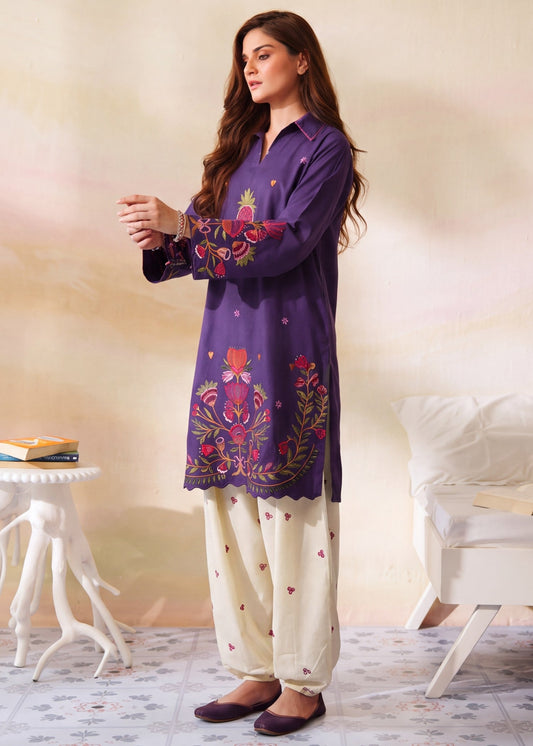 Off-White Embroidered Dhanak Kurta Set Online in Dubai DXB UAE Abudhabi Meena Bazaar