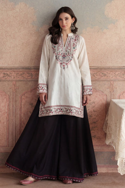 Off-White Embroidered Dhanak Sharara Suit Online in Dubai UAE Abudhabi Ajman Sharjah