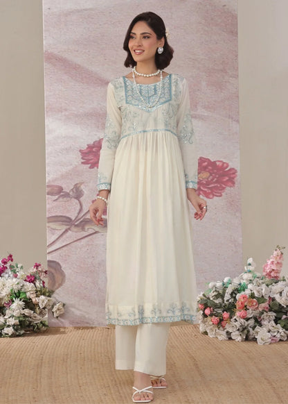 Off-White Embroidered Kurta Set Lawn Online in Dubai DXB UAE Abudhabi Meena Bazaar