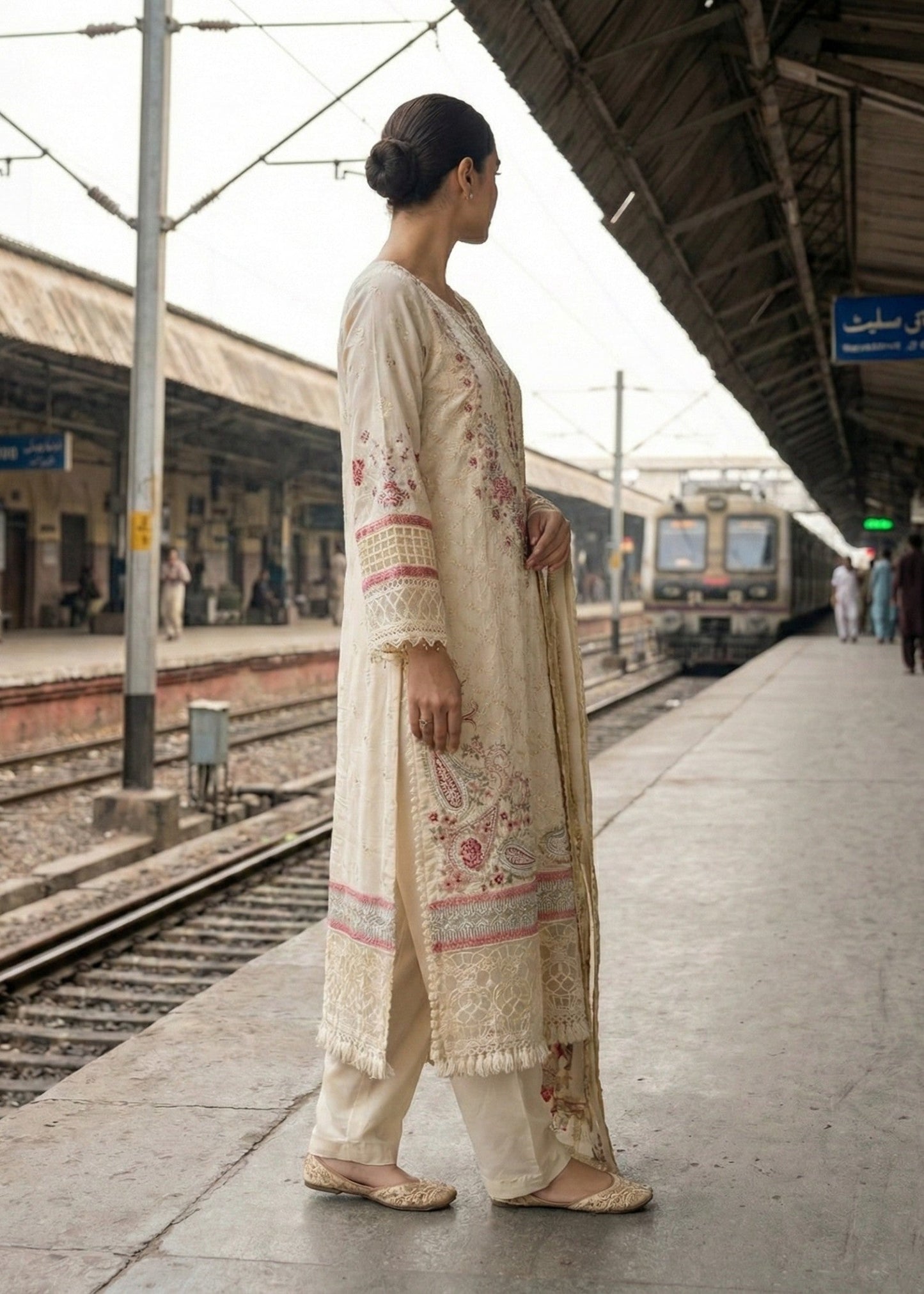 Off White Embroidered Lawn 3 Piece Suit Online in Dubai DXB UAE Abudhabi Meena Bazaar