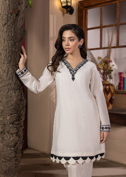 Off-White Embroidered Lawn Cotton Daily Wear Kurta Set Online in Dubai DXB UAE Abudhabi Meena Bazaar