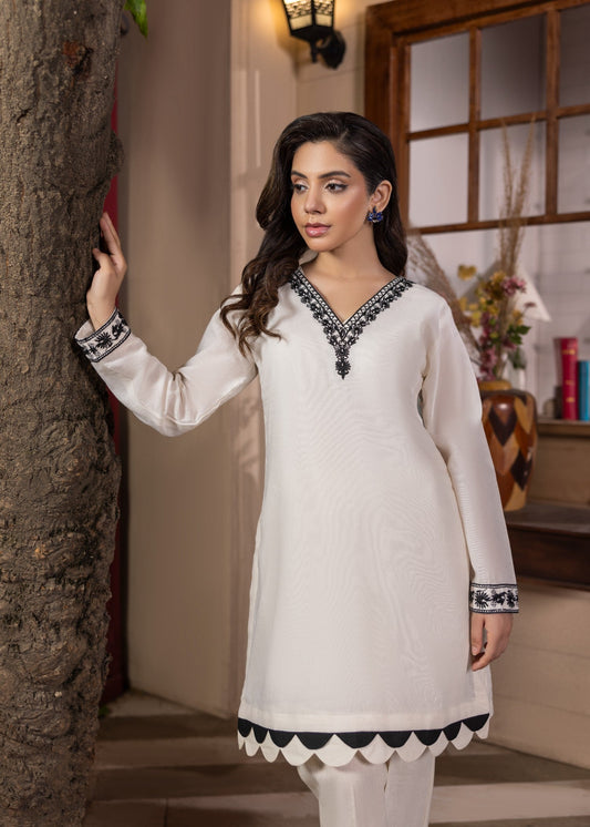 Off-White Embroidered Lawn Cotton Daily Wear Kurta Set Online in Dubai DXB UAE Abudhabi Meena Bazaar