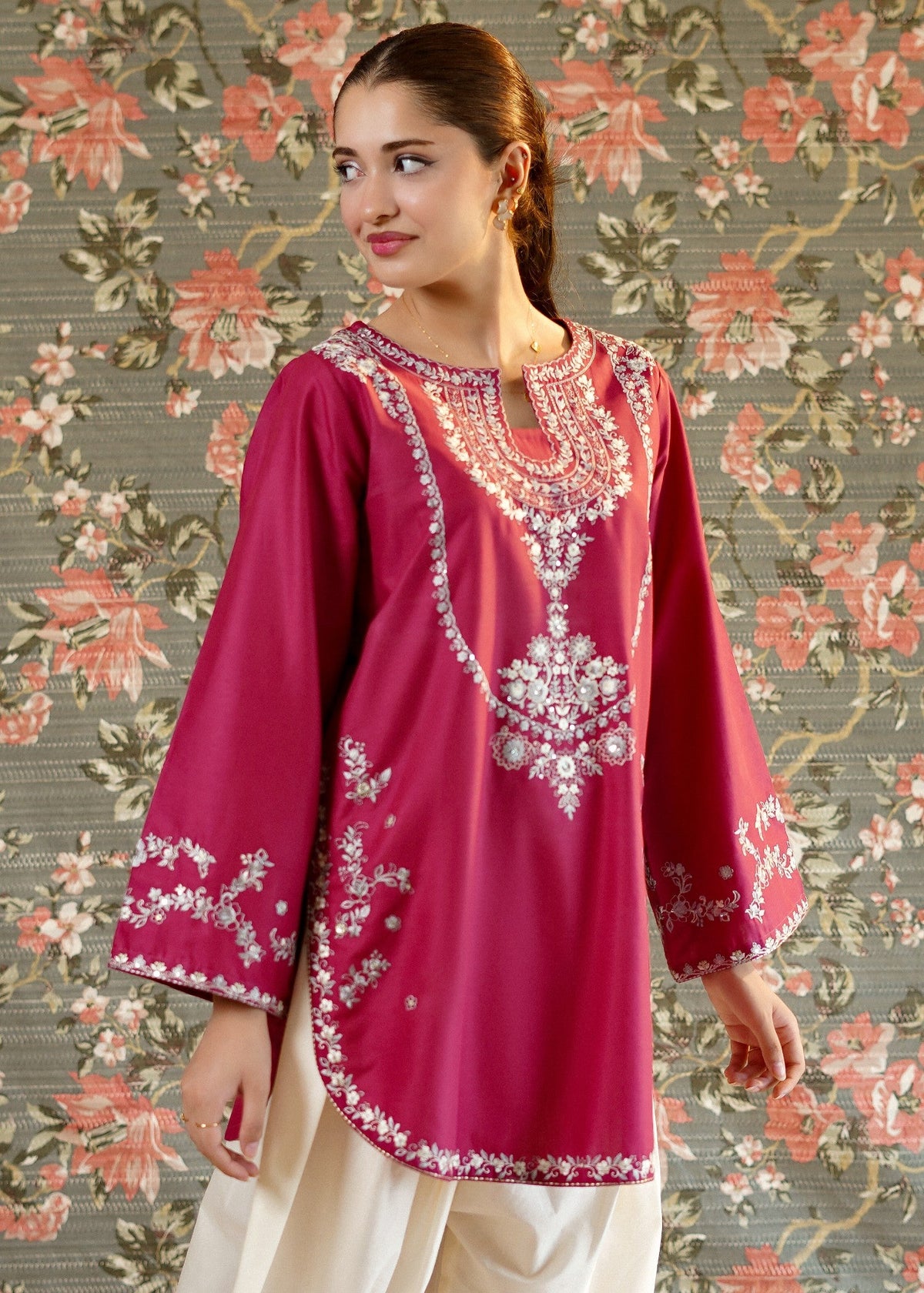 Off-White Embroidered Lawn Farshi Shalwar Kurta Set Online in Dubai DXB UAE Abudhabi Meena Bazaar