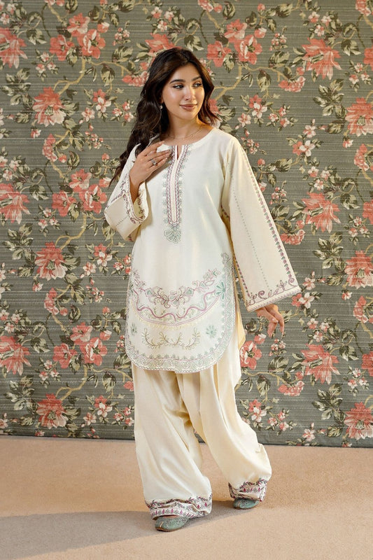 Off-White Embroidered Lawn Farshi Shalwar Online in Dubai UAE Abudhabi Ajman Sharjah