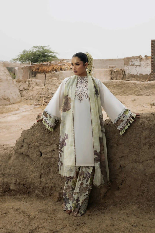 Off-White Embroidered Lawn Farshi Shalwar Suit Online in Dubai UAE Abudhabi Ajman Sharjah