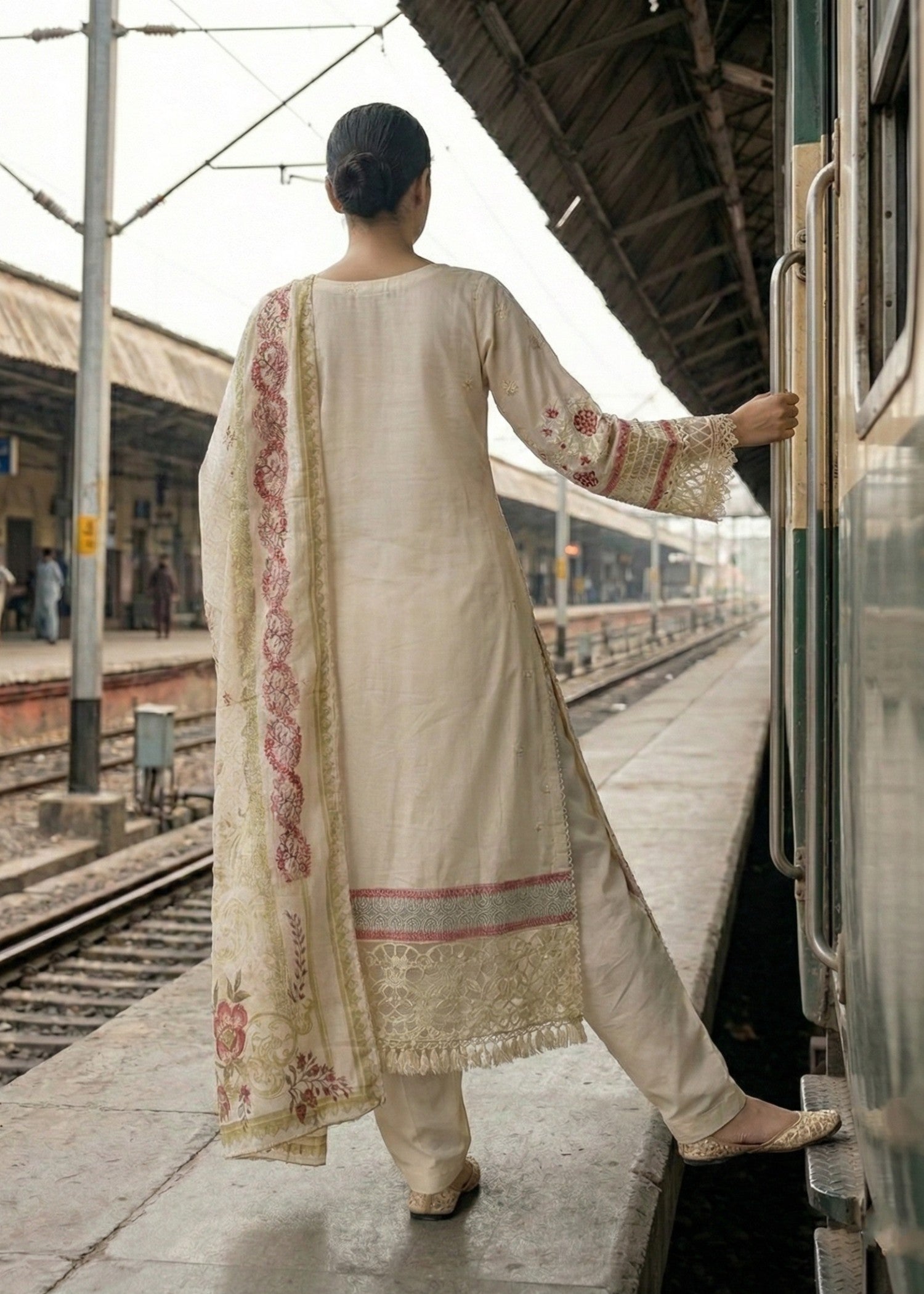 Off White Embroidered Lawn Festive Wear Online in Sri Lanka India Australia