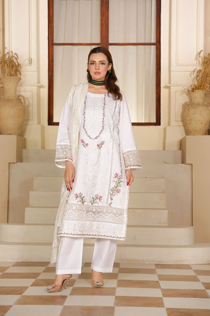 Off-White Embroidered Lawn Kurta Set Online in Dubai UAE Abudhabi Ajman Sharjah
