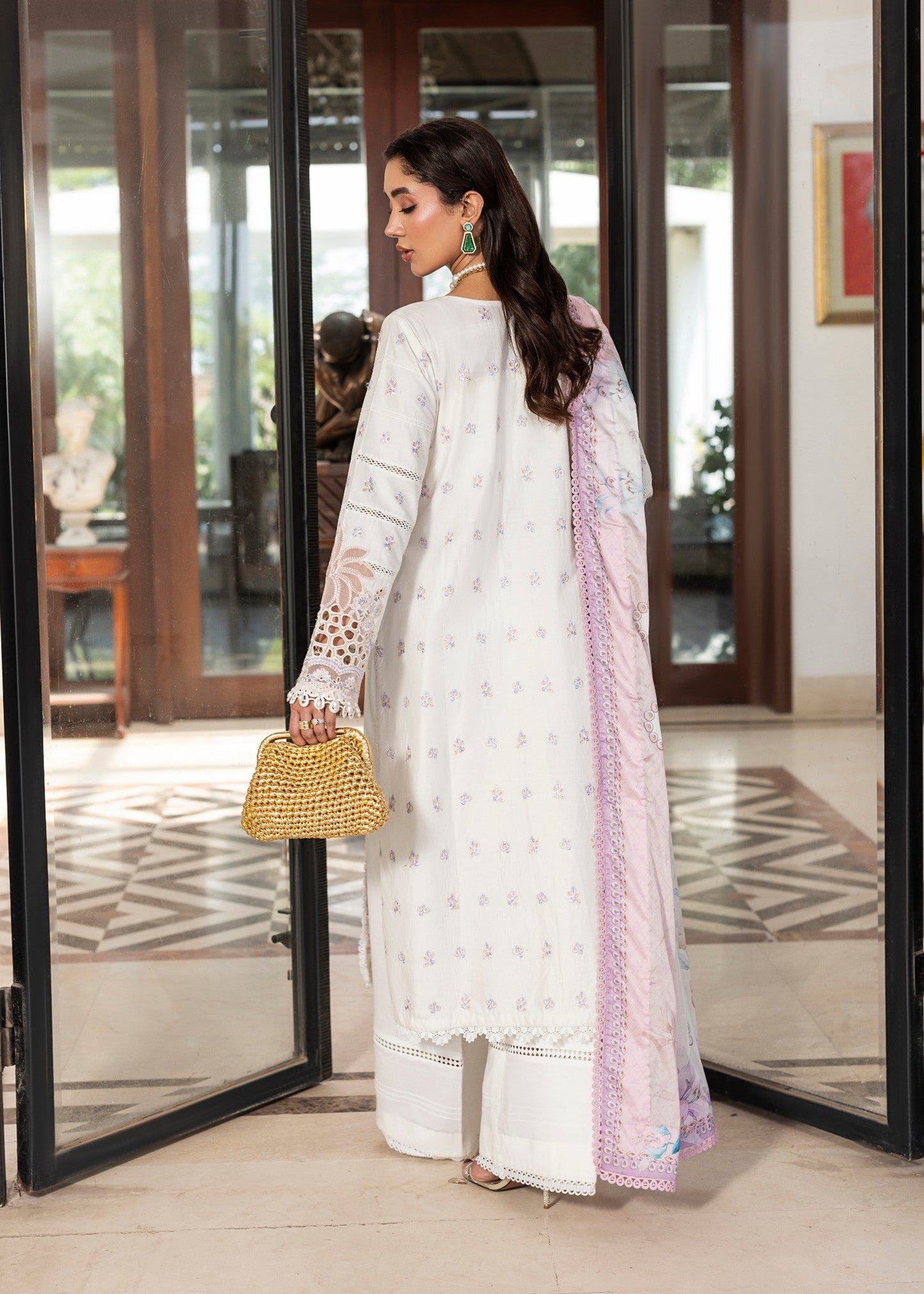 Off-White Embroidered Lawn Party Wear Suit Online in Dubai DXB UAE Abudhabi Meena Bazaar