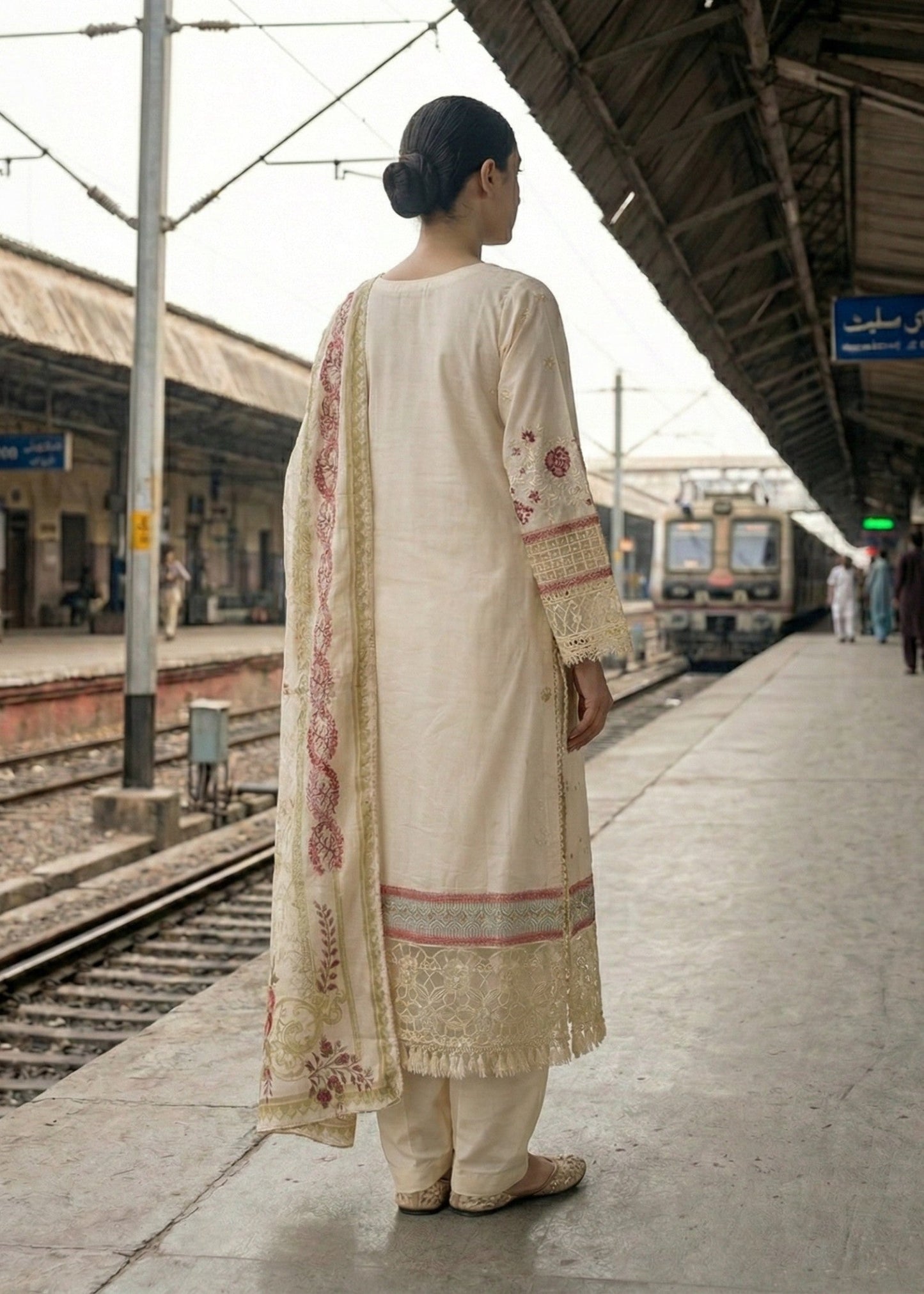 Off White Embroidered Lawn Party Wear Suit Online in Dubai UAE Abudhabi Ajman Sharjah