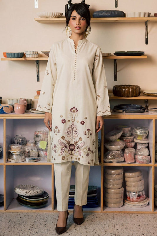 Off White Embroidered Lawn Salwar Kameez Online in Dubai UAE Abudhabi Ajman Sharjah