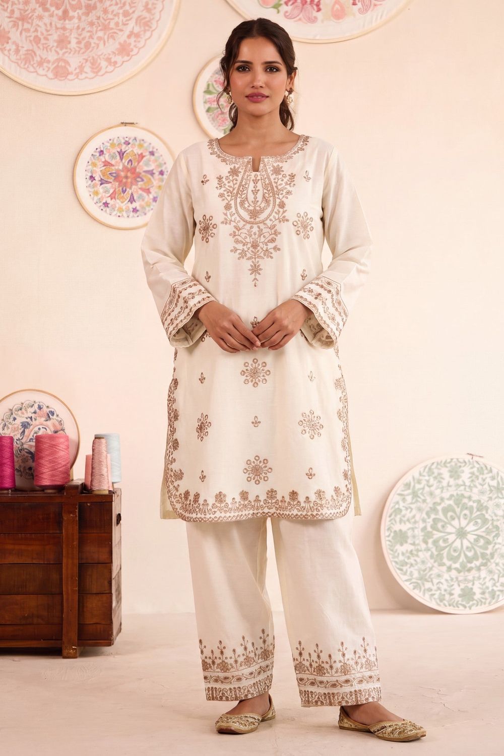 Off-White Embroidered Lawn Salwar Kameez Online in Dubai UAE Abudhabi Ajman Sharjah