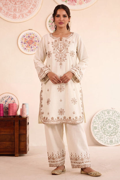 Off-White Embroidered Lawn Salwar Kameez Online in Dubai UAE Abudhabi Ajman Sharjah