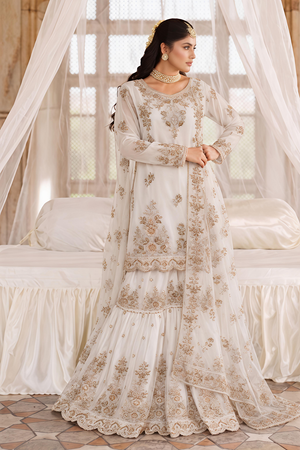 Off-White Embroidered Net Gharara Online in Dubai UAE Abudhabi Ajman Sharjah