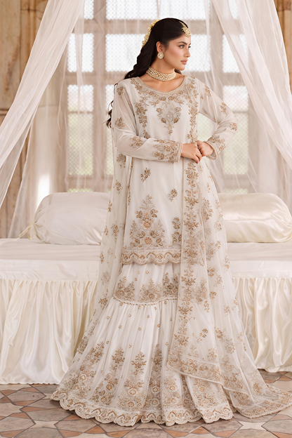 Off-White Embroidered Net Gharara Online in Dubai UAE Abudhabi Ajman Sharjah