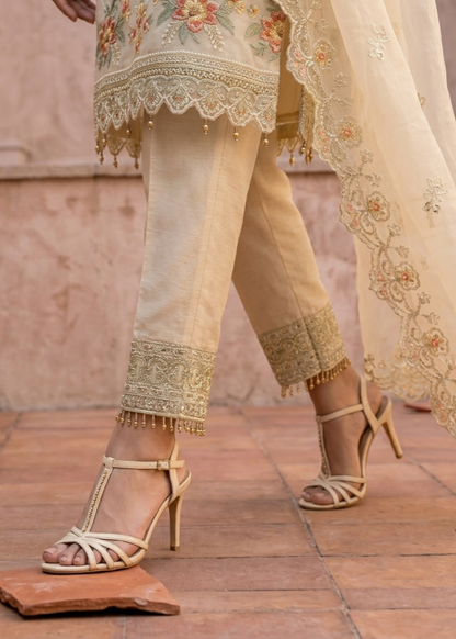 Off-White Embroidered Organza Dress Material Online in Sri Lanka India Australia