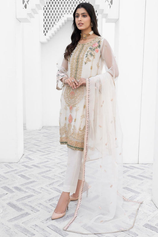 Off White Embroidered Organza Festive Suit Online in Dubai UAE Abudhabi Ajman Sharjah