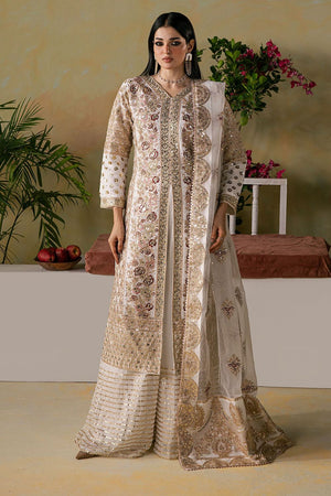 Off-White Embroidered Organza Kurta Plazzo Set Online in Dubai UAE Abudhabi Ajman Sharjah