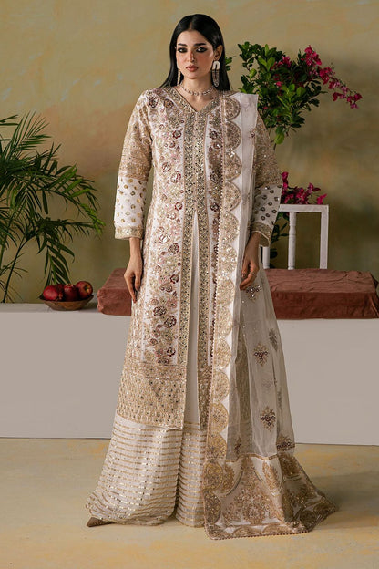Off-White Embroidered Organza Kurta Plazzo Set Online in Dubai UAE Abudhabi Ajman Sharjah