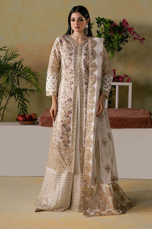 Off-White Embroidered Organza Kurta Plazzo Set Online in Dubai UAE Abudhabi Ajman Sharjah