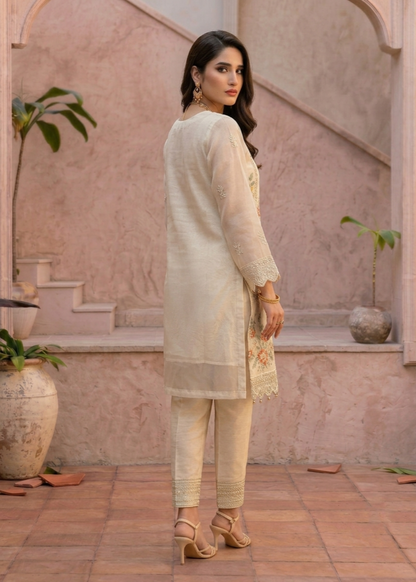 Off-White Embroidered Organza Ladies Suit Online in UK USA Canada