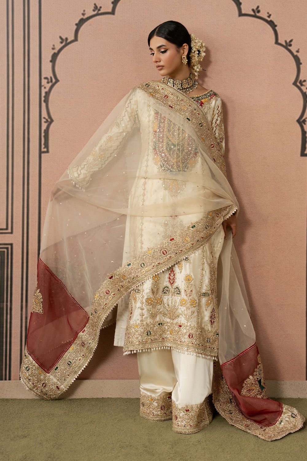Off-White Embroidered Organza Wedding Suit Online in Dubai UAE Abudhabi Ajman Sharjah