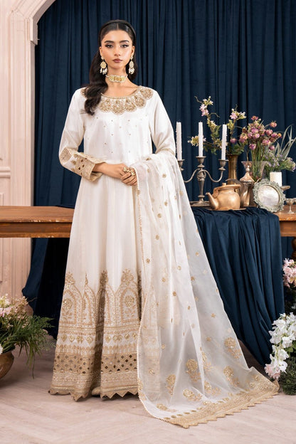Off-White Embroidered Raw Silk Maxi Suit Online in Dubai UAE Abudhabi Ajman Sharjah