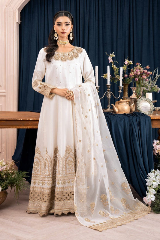 Off-White Embroidered Raw Silk Maxi Suit Online in Dubai UAE Abudhabi Ajman Sharjah