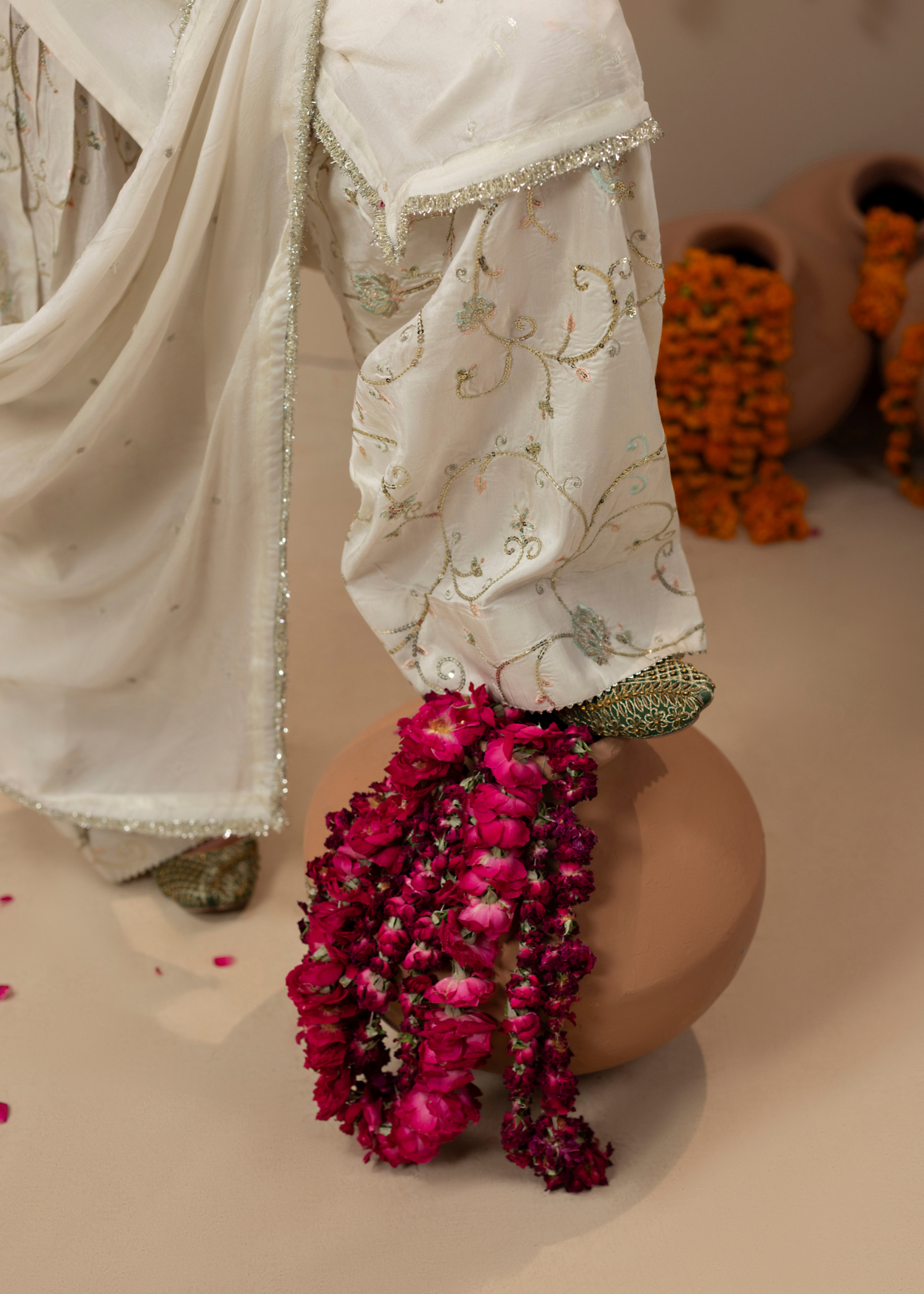Off-White Embroidered Silk Pakistani Wedding Outfit Online in Dubai DXB UAE Abudhabi Meena Bazaar
