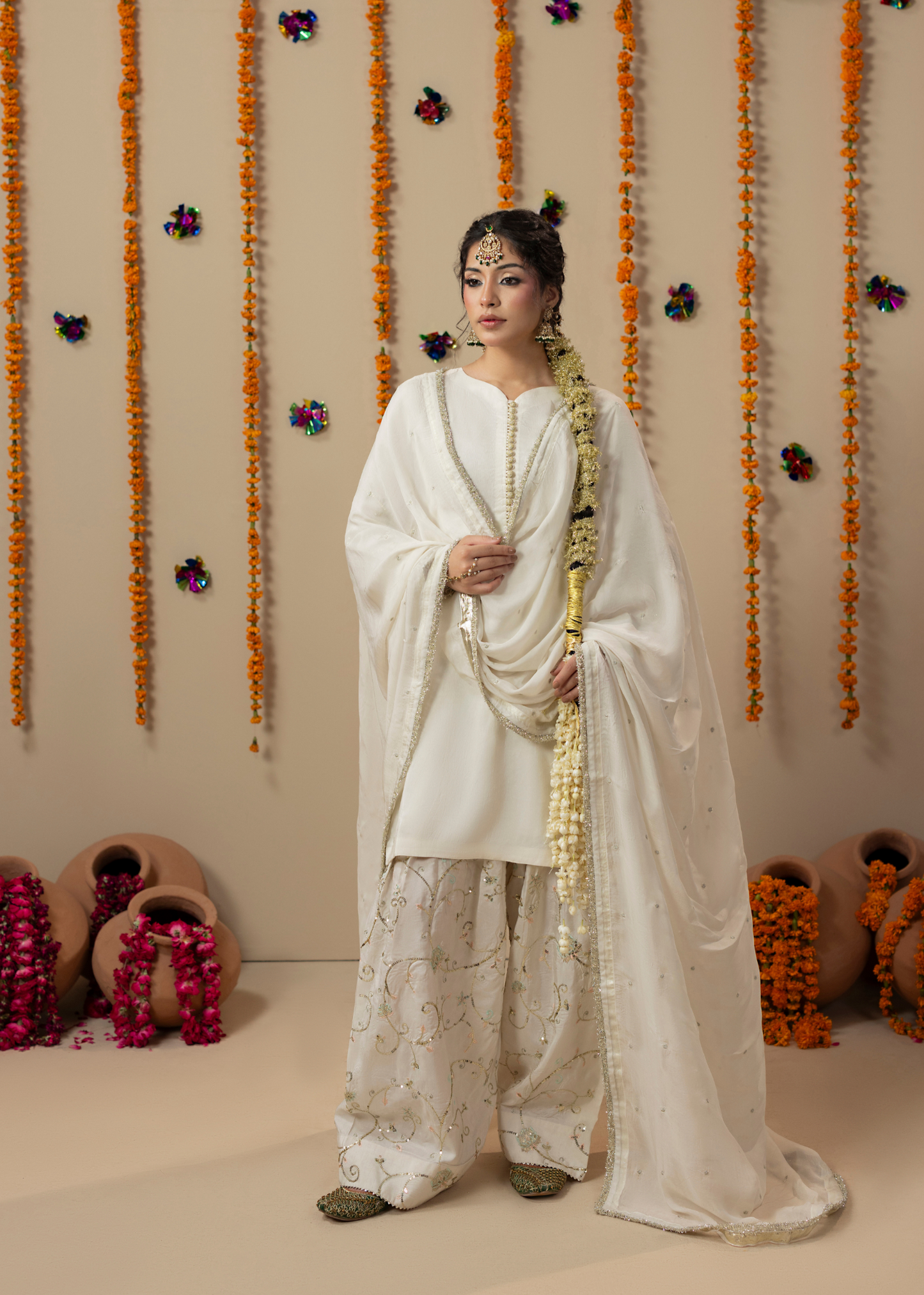 Off-White Embroidered Silk Wedding Guest Wear Online in Dubai UAE Abudhabi Ajman Sharjah