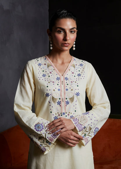 Off-White Embroidered Straight Cut Kurta Online in Dubai DXB UAE Abudhabi Meena Bazaar