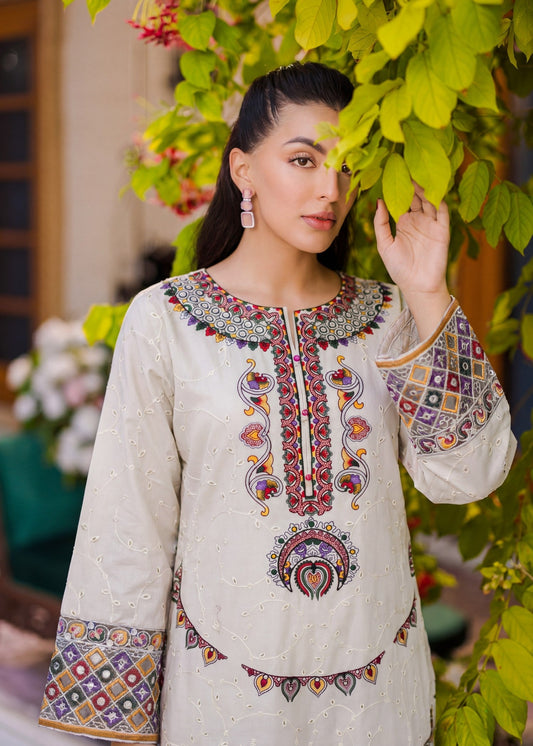 Off-White Embroidered Straight Kurta Plazzo Set Online in Dubai DXB UAE Abudhabi Meena Bazaar