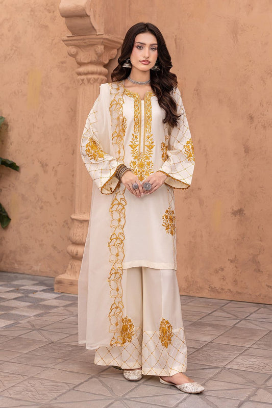 Off-White Embroidered Viscose Pakistani Suit Online in Dubai UAE Abudhabi Ajman Sharjah